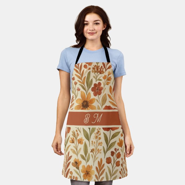 Rustic Autumn fall vibes & Floral Monogram Apron (Worn)