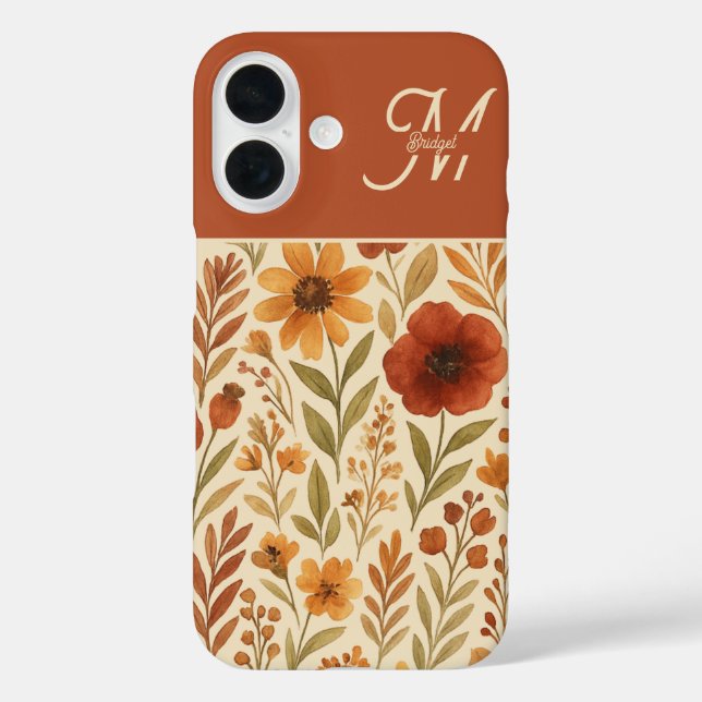 Rustic Autumn fall vibes & Floral Monogram Case-Mate iPhone Case (Back)