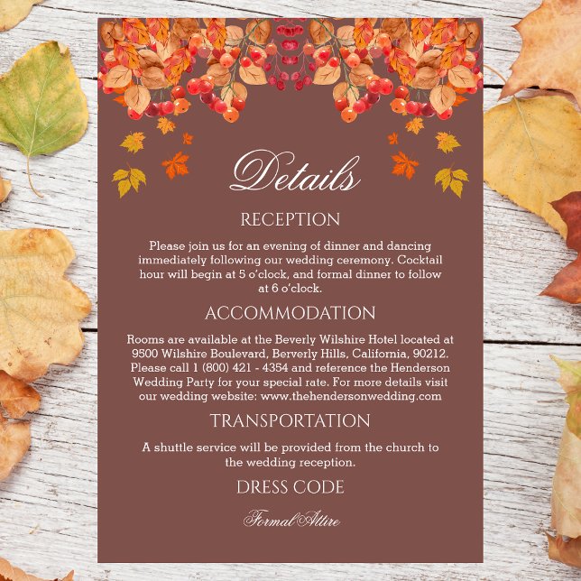Rustic Autumn Fall Wedding Details  Enclosure Card (Creator Uploaded)