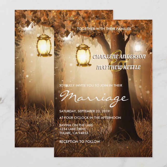 Rustic Autumn Fall Wedding Invitation (Front/Back)