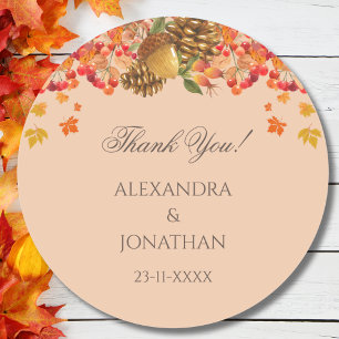 Rustic Autumn Fall Wedding Thank You Classic Round Sticker