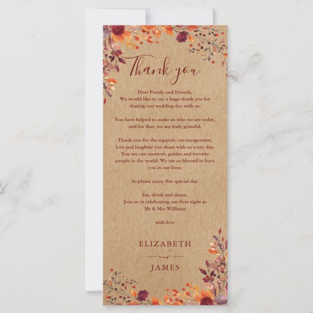 Rustic Autumn Fall Wedding Thank You Place Card (Front)