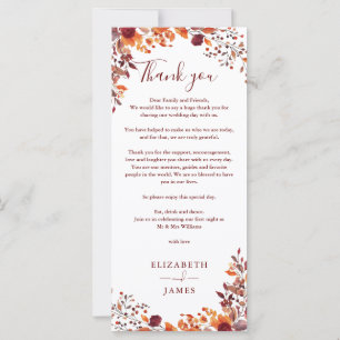Rustic Autumn Fall Wedding Thank You Place Card