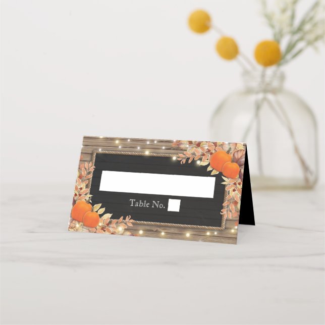 Rustic Autumn Fall Wood Barn Wedding Place Card (Front)