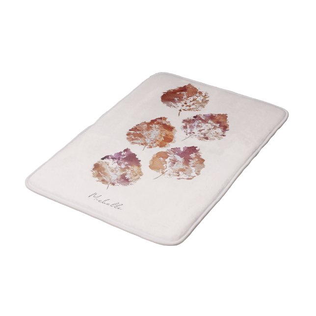 Rustic Autumn Falling Leaves Watercolor Art Bath Mat (Angled)