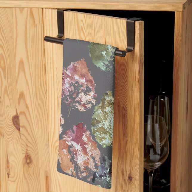 Rustic Autumn Falling Leaves Watercolor Art Tea Towel (Thirds Fold)