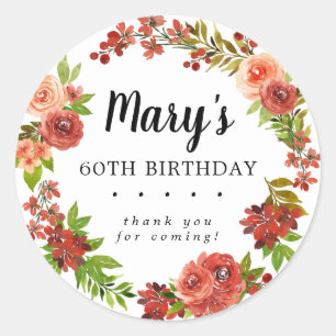 Rustic Autumn Floral 60th Birthday Thank You Classic Round Sticker