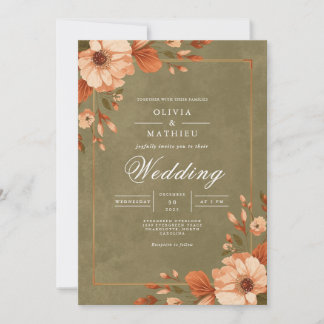 Rustic Autumn Floral Arch Wedding Invitation