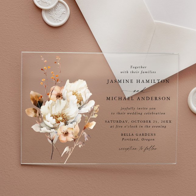 Rustic Autumn Floral Bouquet Wedding Acrylic Invitations (Creator Uploaded)