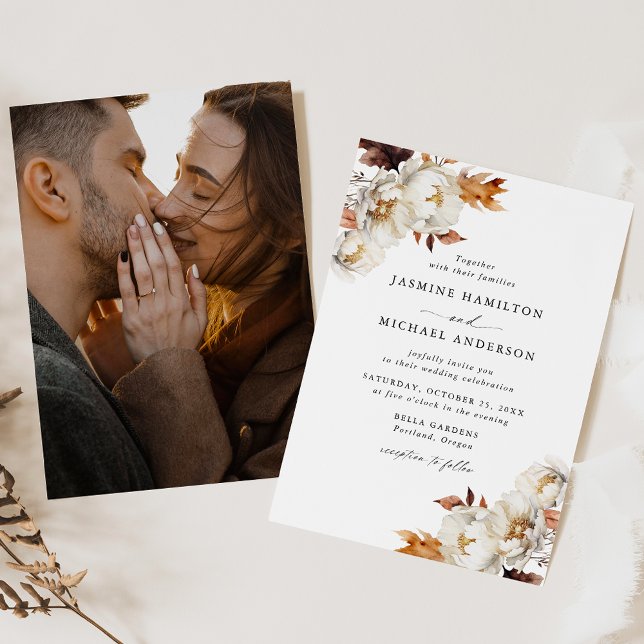 Rustic Autumn Floral Bouquets Photo Wedding Invitation (Creator Uploaded)
