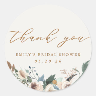 Rustic Autumn Floral Bridal Shower Favor Classic Round Sticker