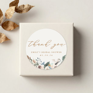 Rustic Autumn Floral Bridal Shower Favour Classic Round Sticker