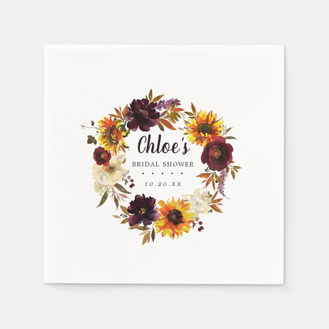 Rustic Autumn Floral Bridal Shower Napkin (Front)