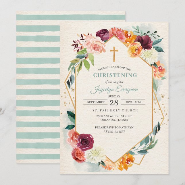 Rustic Autumn Floral Christening Invitation (Front/Back)
