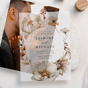 Rustic Autumn Floral Circle Frame Wedding Vellum Invitations
