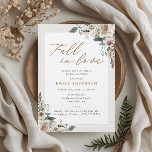 Rustic Autumn Floral Fall in Love Bridal Shower Invitation