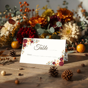Rustic Autumn Floral Folded Place Card