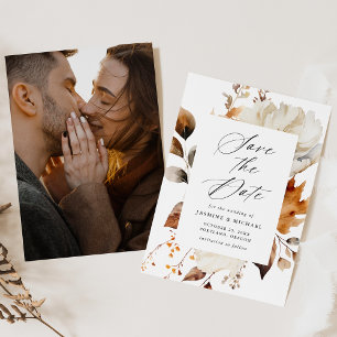 Rustic Autumn Floral Frame Photo Wedding Save The Date
