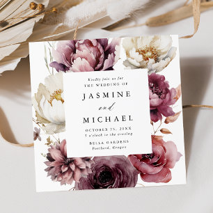 Rustic Autumn Floral Frame Square Wedding Invitation