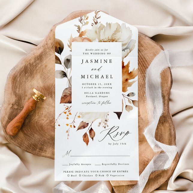 Rustic Autumn Floral Frame Wedding All In One Invitation (Creator Uploaded)