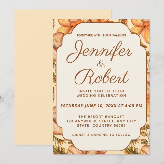 Rustic Autumn Floral Frame Wedding Invitation (Front/Back)