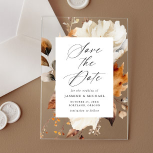 Rustic Autumn Floral Frame Wedding Save the Date Acrylic Invitations
