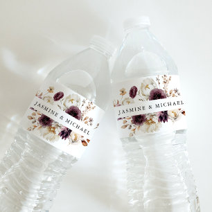 Rustic Autumn Floral Frame Wedding Water Bottle Label