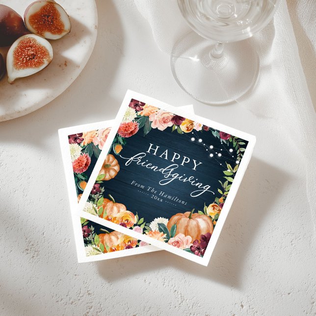 Rustic Autumn Floral Friendsgiving Dinner Napkins (Creator Uploaded)