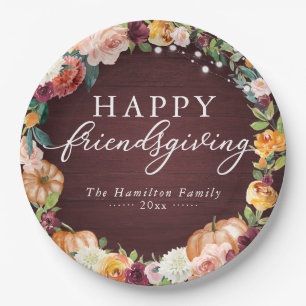 Rustic Autumn Floral Friendsgiving Dinner Paper Pl Paper Plate