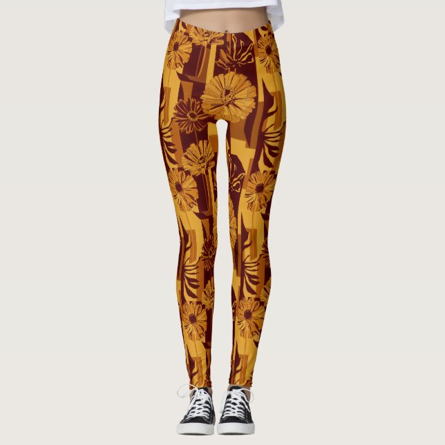Rustic Autumn Floral Geometric Pattern (10) Leggings (Front)