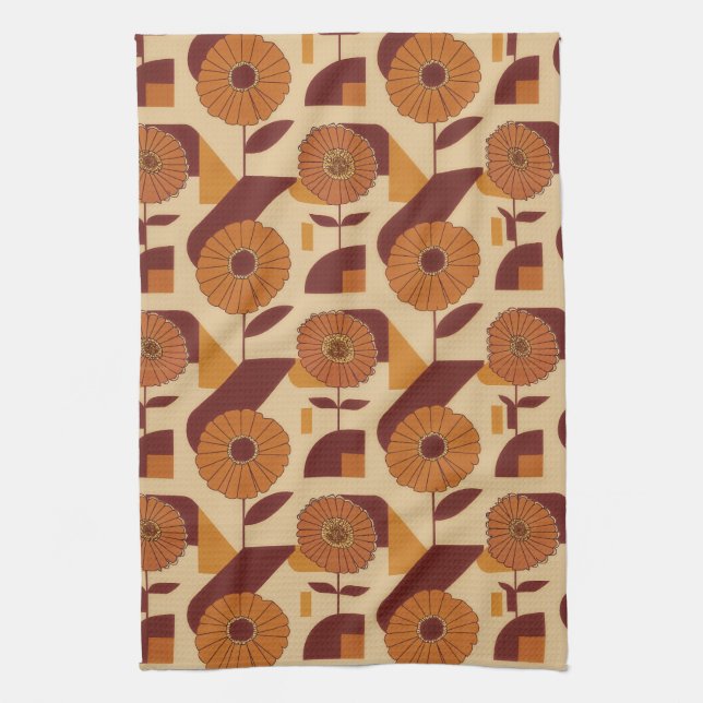 Rustic Autumn Floral Geometric Pattern (3) Tea Towel (Vertical)