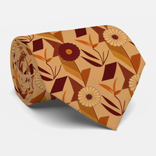 Rustic Autumn Floral Geometric Pattern (4) Tie