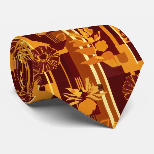 Rustic Autumn Floral Geometric Pattern (5) Tie (Rolled)