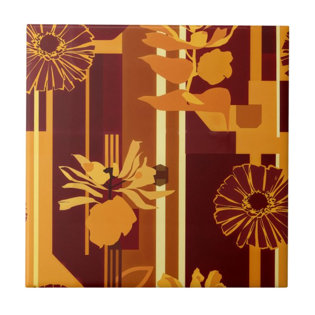 Rustic Autumn Floral Geometric Pattern (5) Tile (Front)