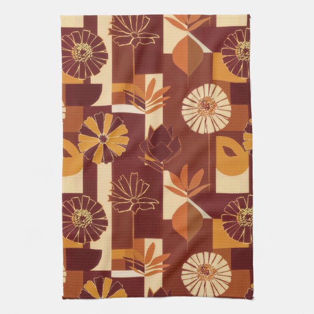 Rustic Autumn Floral Geometric Pattern (6) Tea Towel (Vertical)
