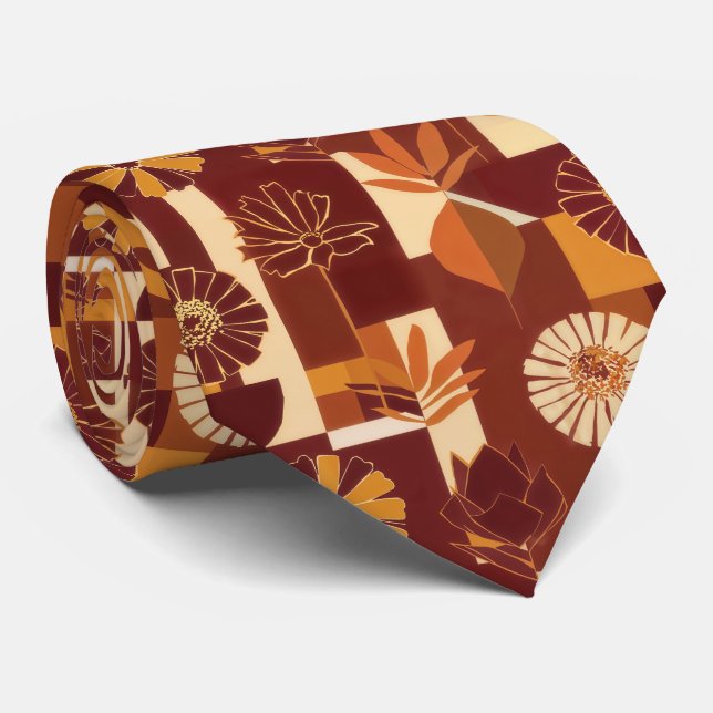Rustic Autumn Floral Geometric Pattern (6) Tie (Rolled)