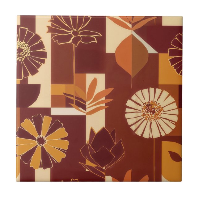 Rustic Autumn Floral Geometric Pattern (6) Tile (Front)