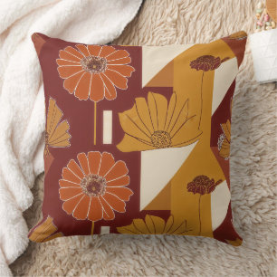 Rustic Autumn Floral Geometric Pattern Cushion