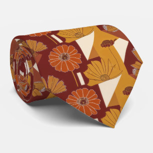 Rustic Autumn Floral Geometric Pattern Tie