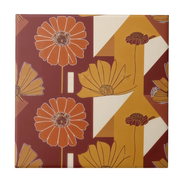 Rustic Autumn Floral Geometric Pattern Tile (Front)