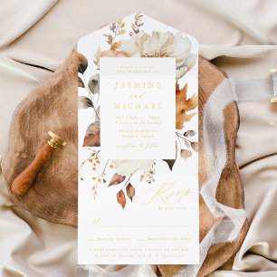 Rustic Autumn Floral Gold Foil Wedding All In One Invitation