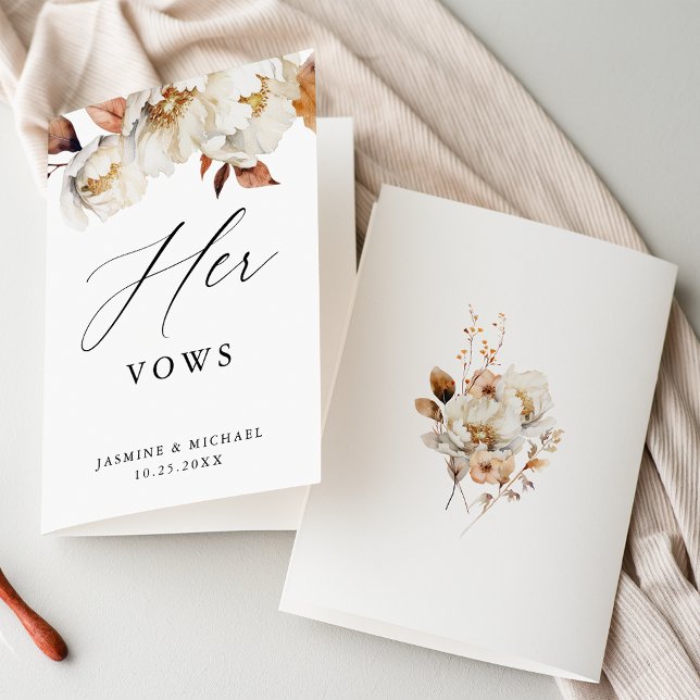 Rustic Autumn Floral Her Wedding Vows Card (Front and back views of the Rustic Autumn Floral "her" vow book.)