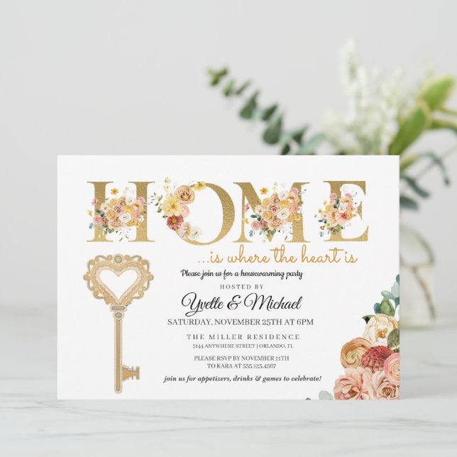 Rustic Autumn Floral Housewarming Invitation (Standing Front)