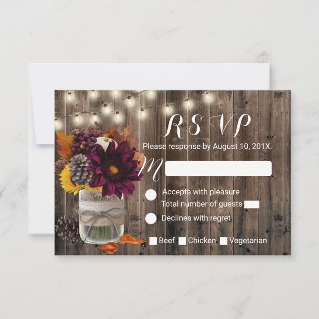 Rustic Autumn Floral Jar Fall Wedding RSVP Card (Front)