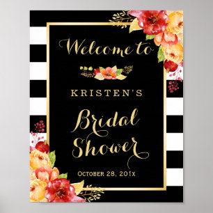Rustic Autumn Floral Leaves Bridal Shower Sign