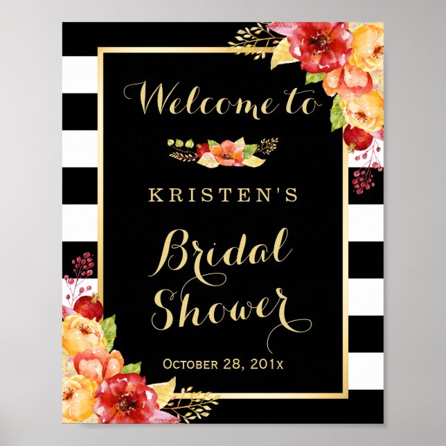 Rustic Autumn Floral Leaves Bridal Shower Sign (Front)