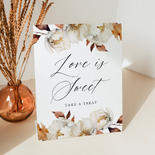 Rustic Autumn Floral Love is Sweet Wedding Favour Pedestal Sign