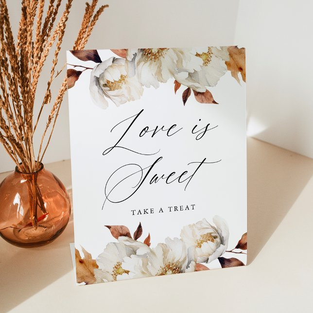 Rustic Autumn Floral Love is Sweet Wedding Favour Pedestal Sign (Creator Uploaded)
