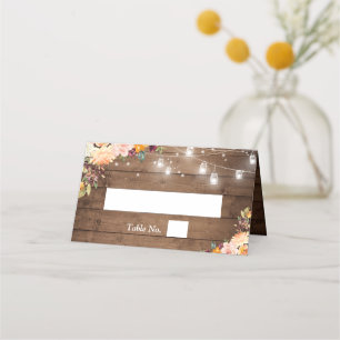 Rustic Autumn Floral Mason Jar Lights Wedding Place Card