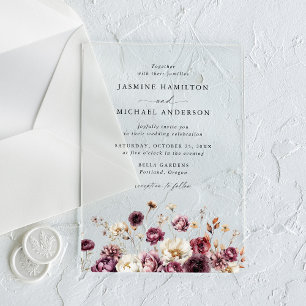 Rustic Autumn Floral Meadow Wedding Acrylic Invitations